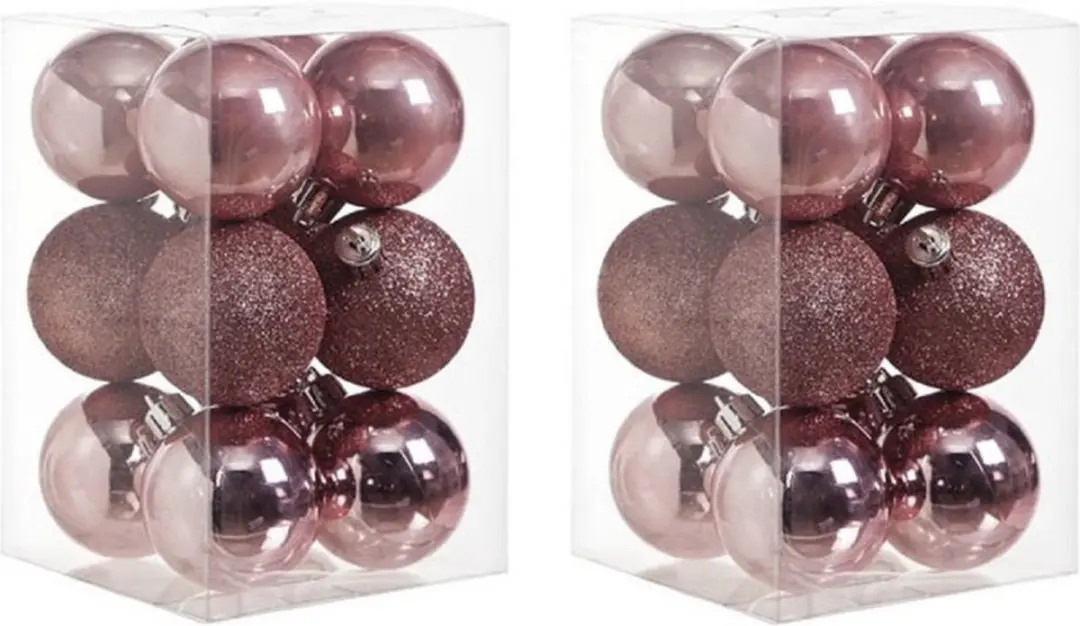 24x Roze kunststof kerstballen 6 cm