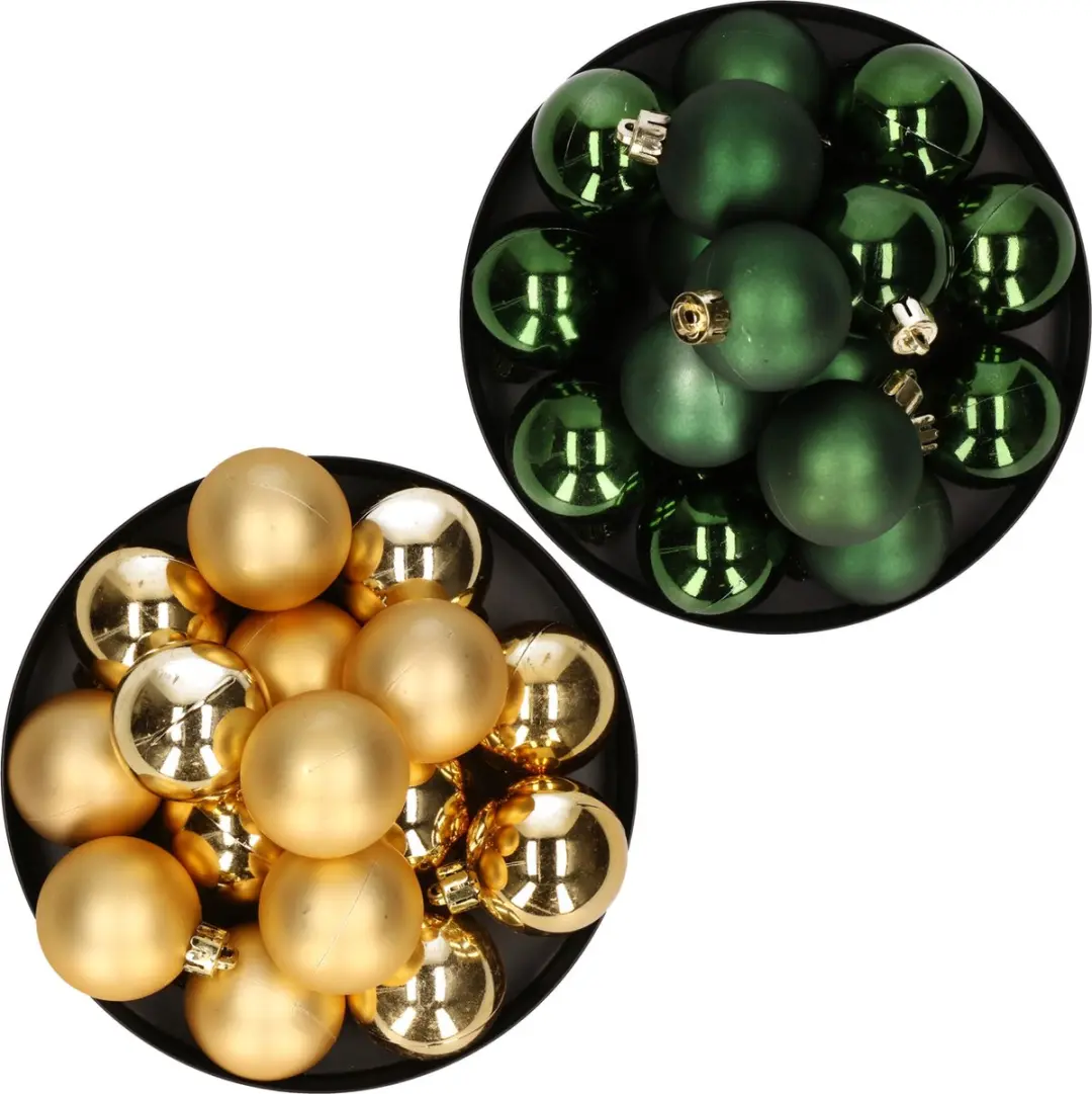 Kerstversiering kunststof kerstballen kleuren mix goud/ donkergroen 4 en 6 cm pa