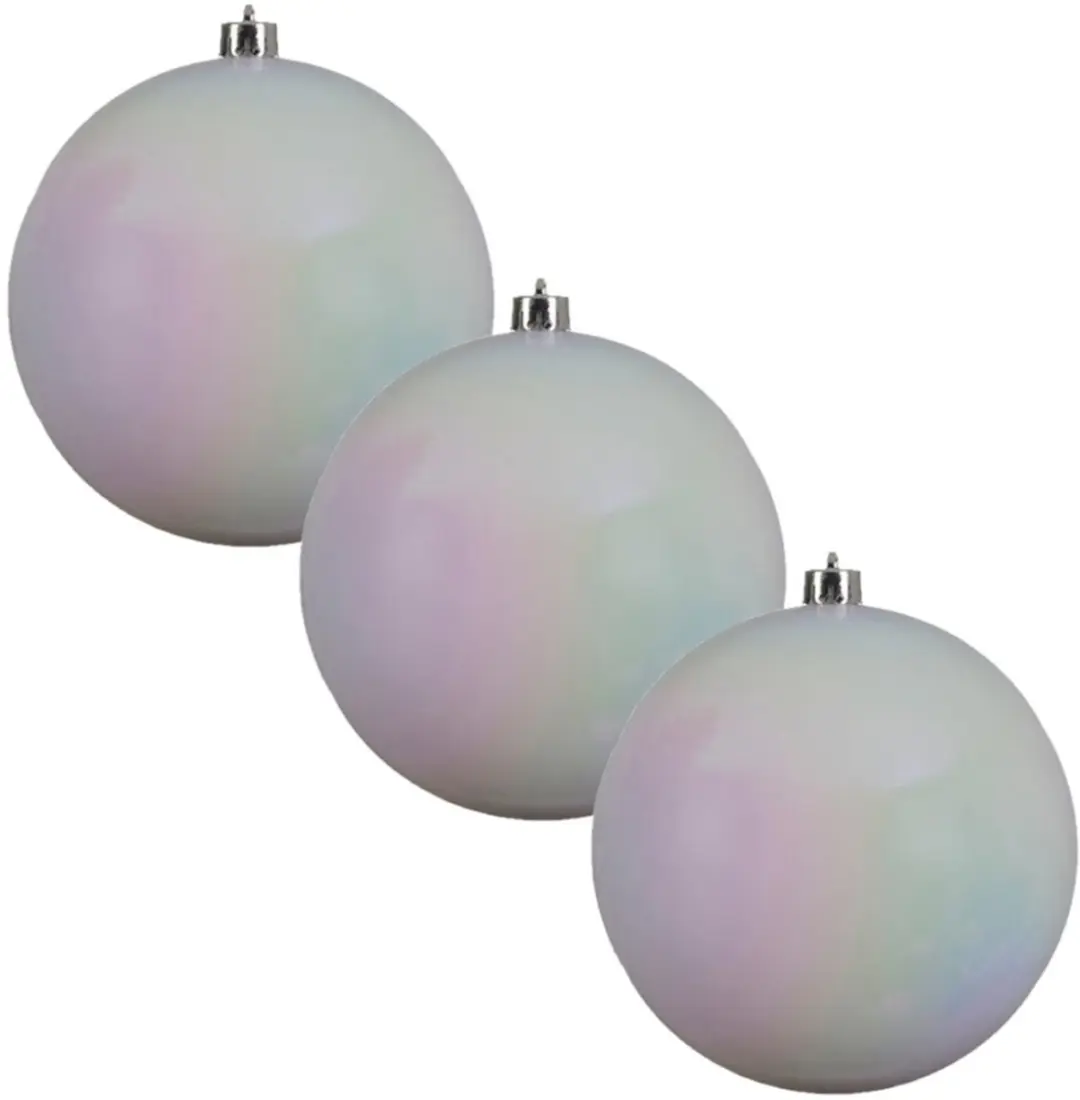 3x Grote parelmoer witte kunststof kerstballen van 20 cm