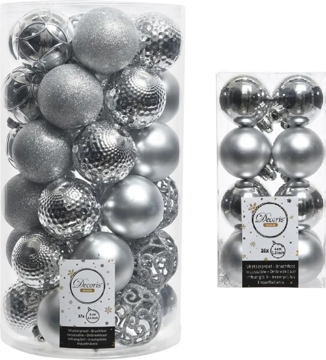 Kerstversiering kunststof kerstballen zilver 4-6 cm pakket van 53x stuks