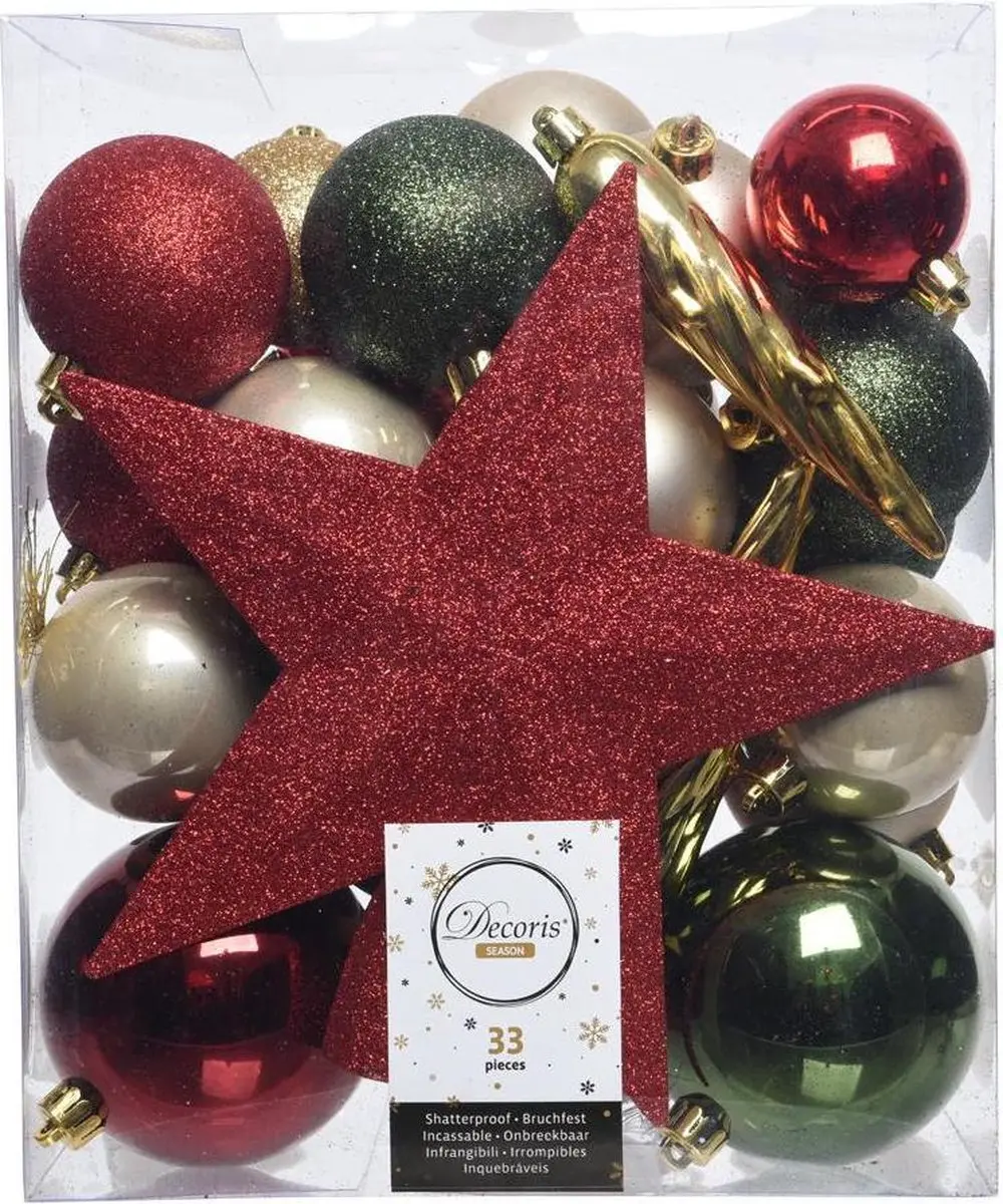 Decoris Kerstballenset - 33 stuks - Kunststof - Ø6cm - afbeelding 3 van 6