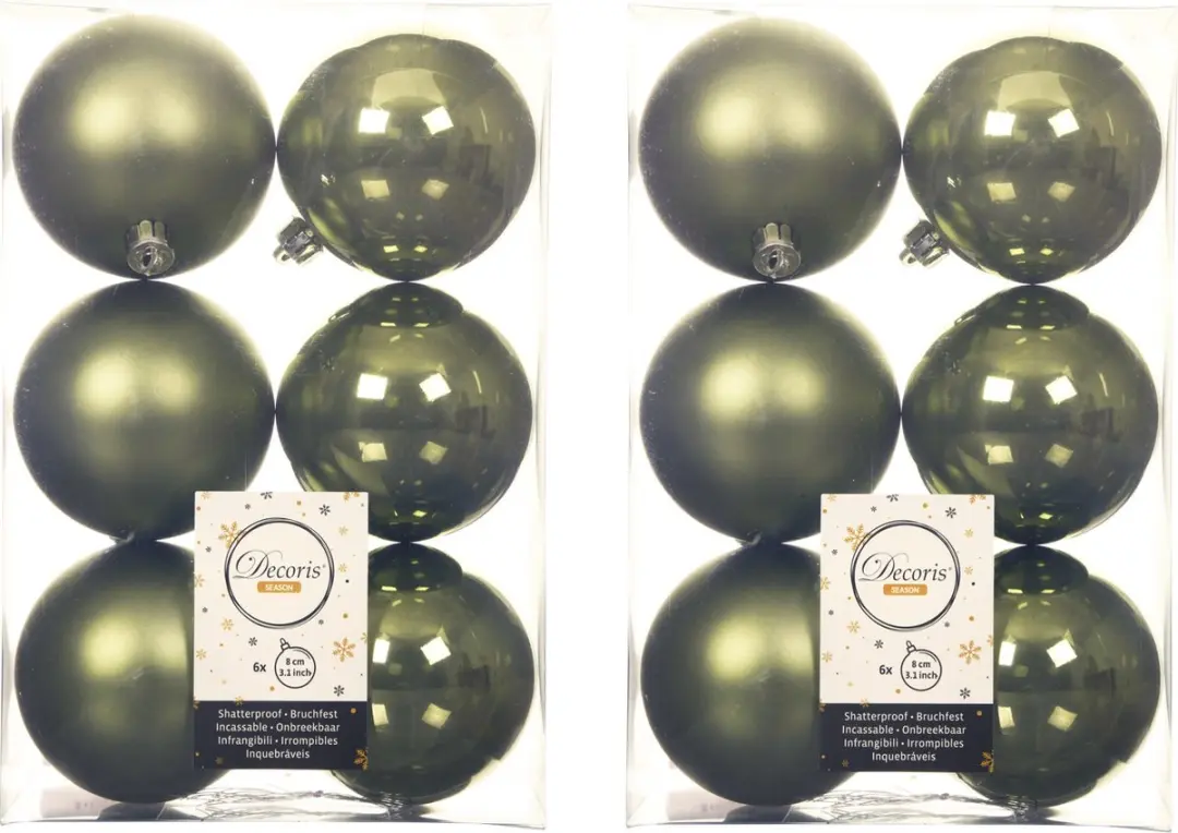 24x stuks kunststof kerstballen mos groen 8 cm
