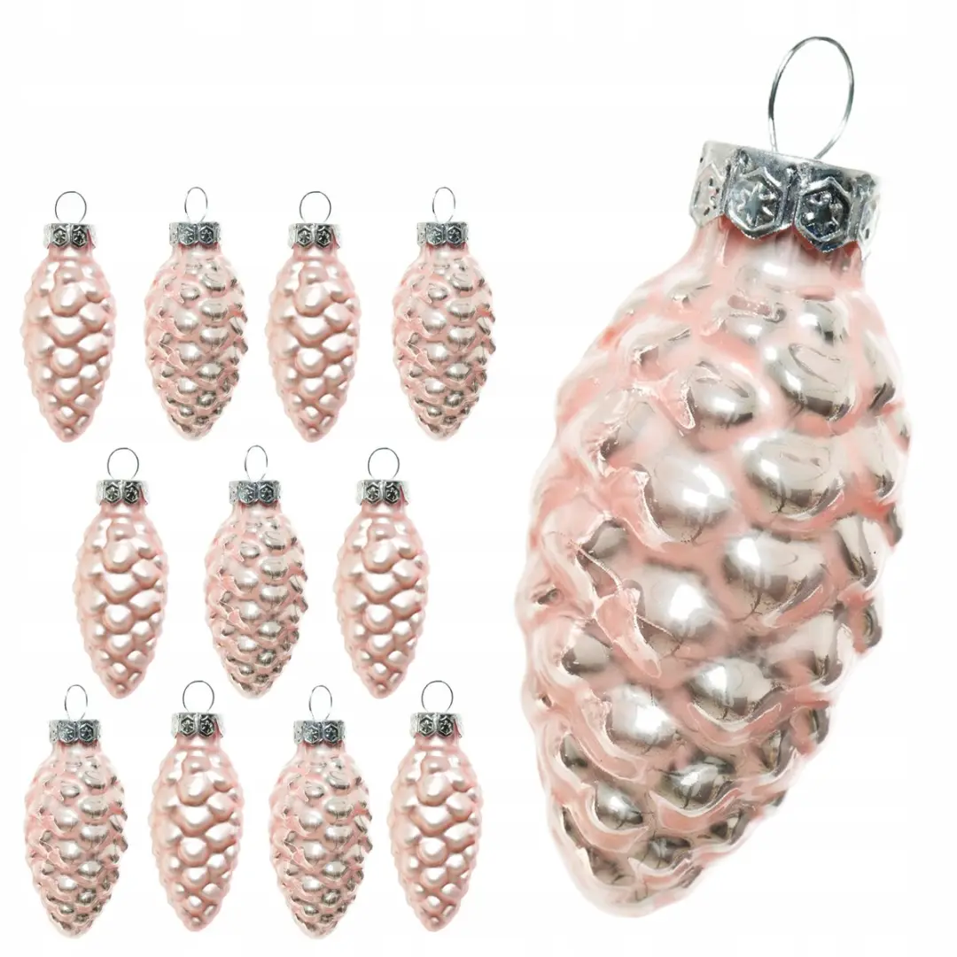 12x Lichtroze Glazen Kerstballen Dennappel