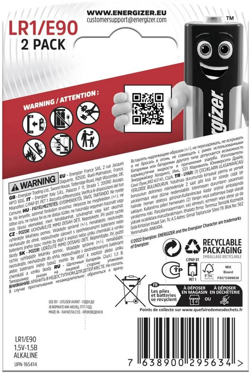 Energizer niet-oplaadbare batterijen Batterij Energizer E90/LR1/pak 2 - afbeelding 3 van 6