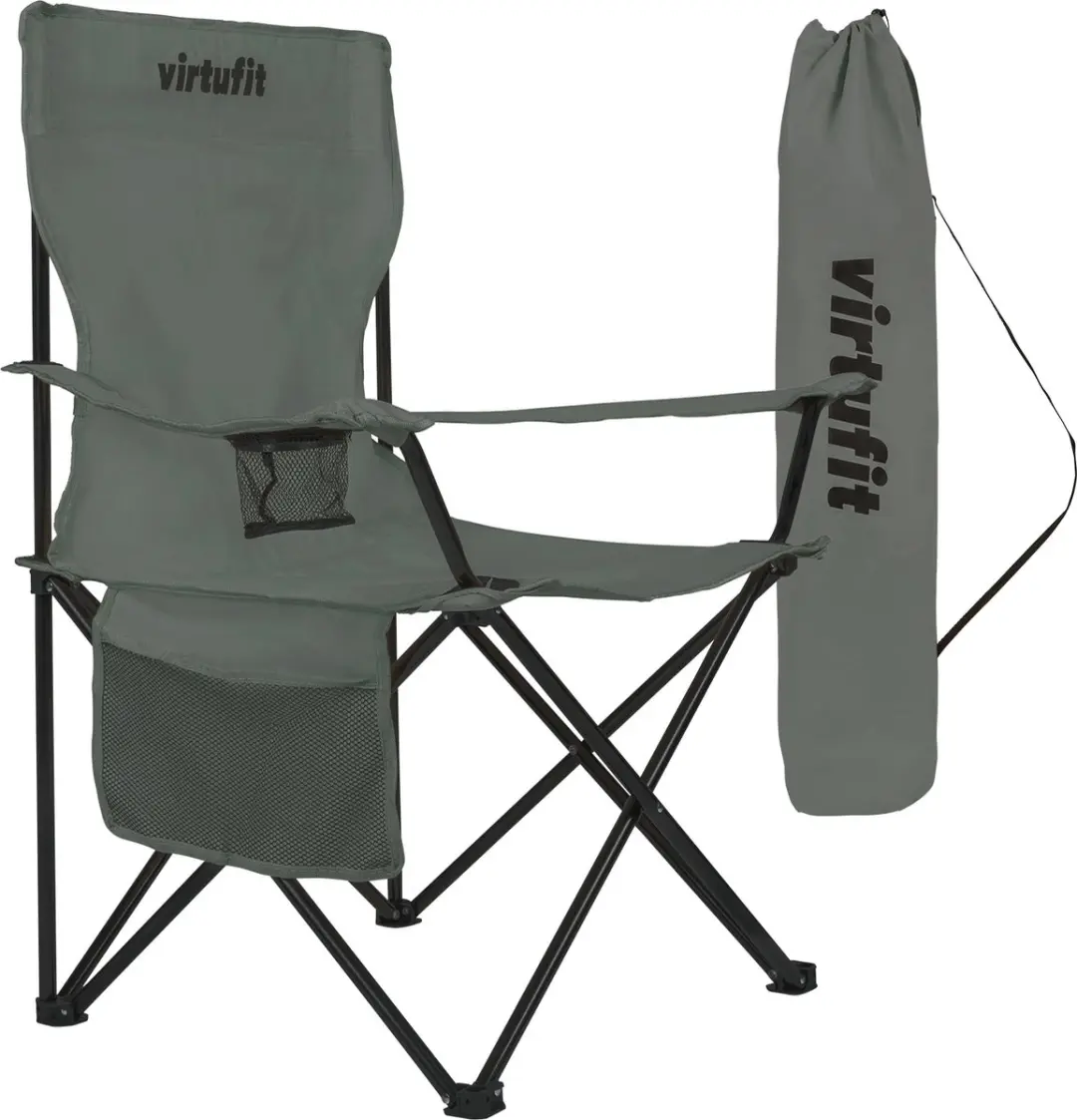 VirtuFit Opvouwbare Campingstoel met Armsteunen - Grijs