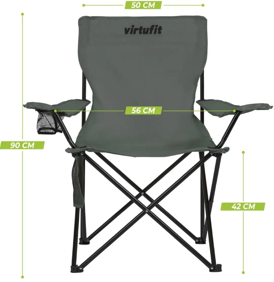 VirtuFit Opvouwbare Campingstoel met Armsteunen - Grijs - afbeelding 6 van 6