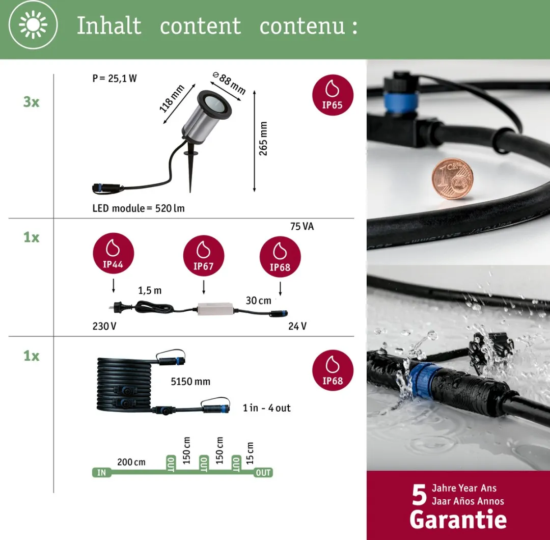 Paulmann Plug & Shine Classic Grondspot 53W - 3 Stuks - Antraciet