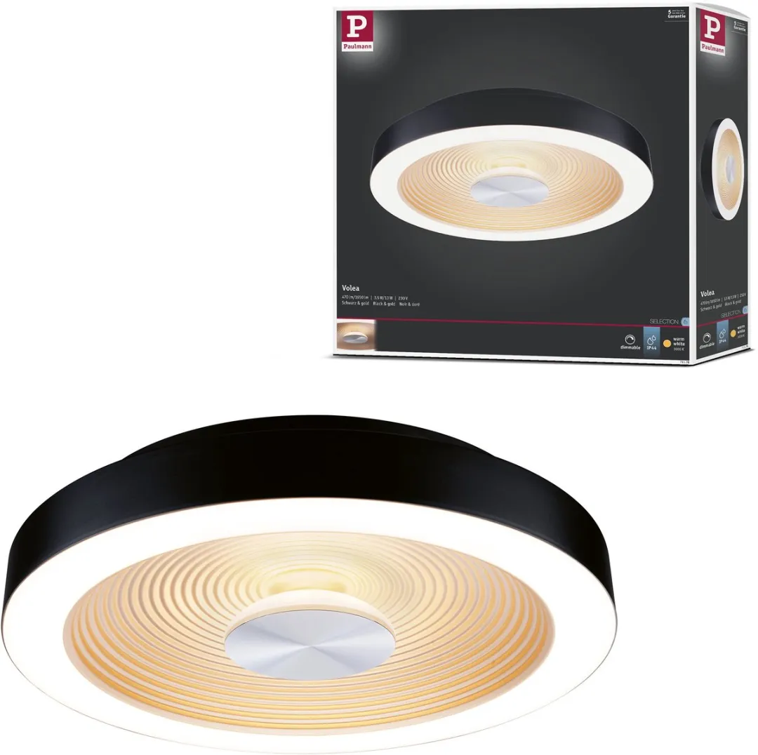 Paulmann Volea LED Plafondlamp IP44 32cm - Zwart/Goud