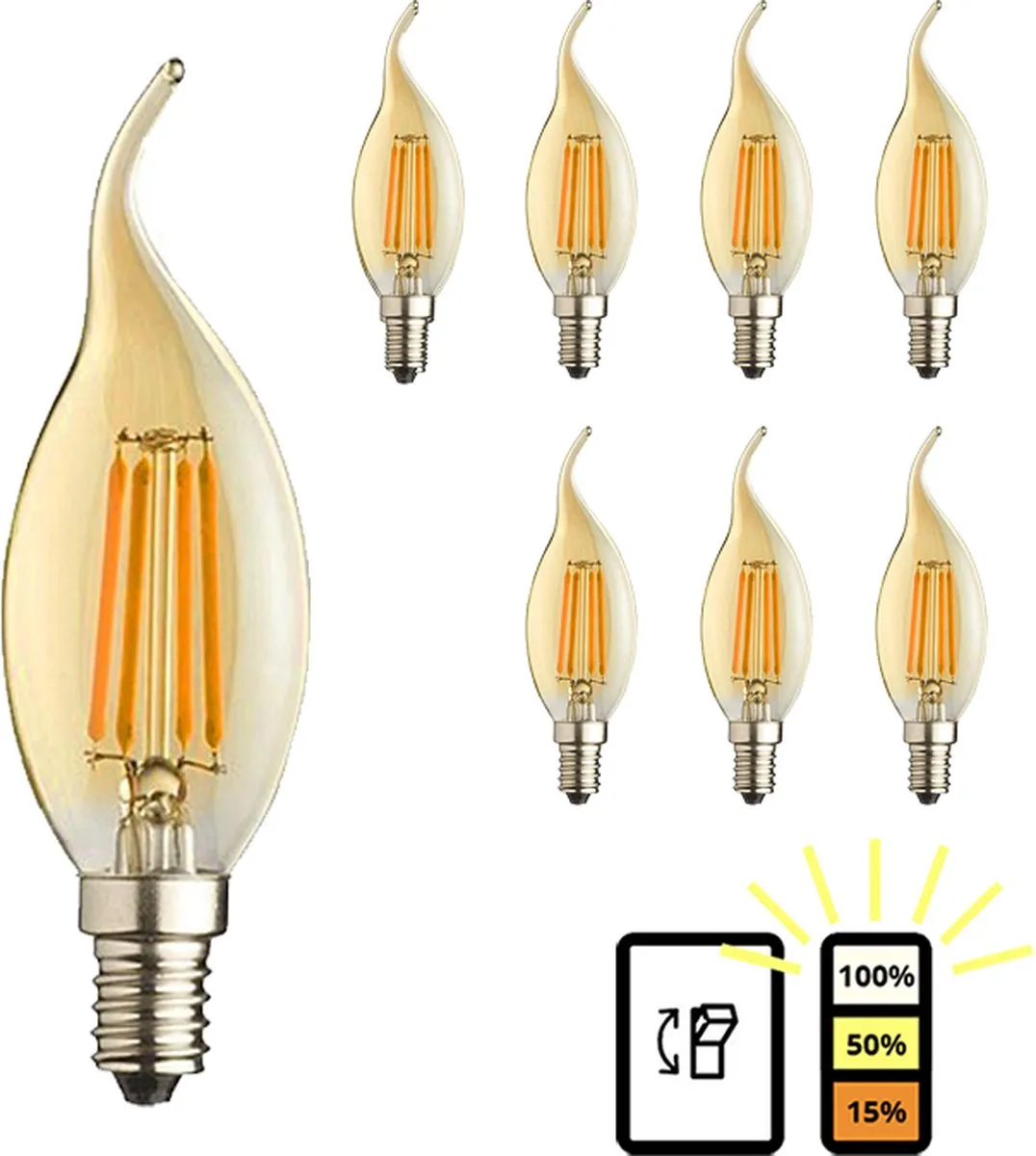 Lybardo E14 LED Kaarslamp 8-pack - 4W 2500K Warmwit - Amber - afbeelding 6 van 6