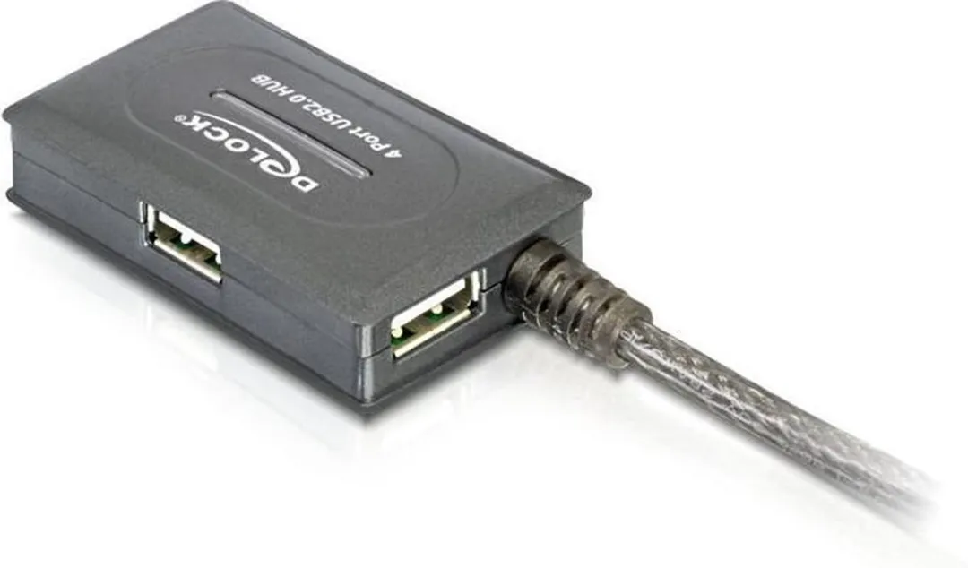 Delock USB 2.0 Verlengkabel & Hub 10m - 4 Poorten - Zwart