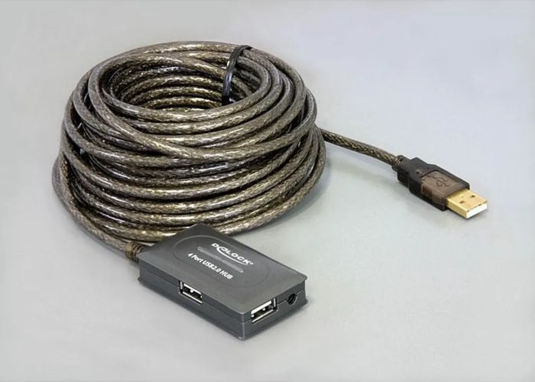 Delock USB 2.0 Verlengkabel & Hub 10m - 4 Poorten - Zwart