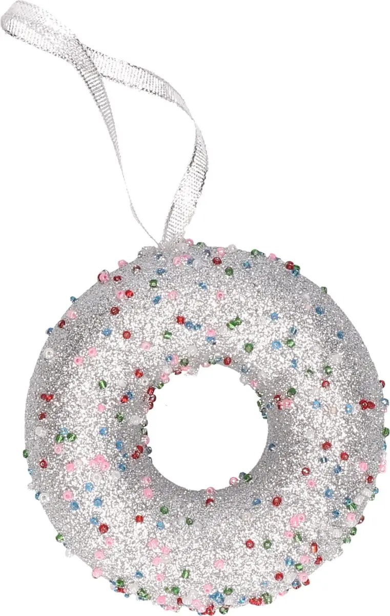 1x Kersthangers figuurtjes donut met kraaltjes 10 cm
