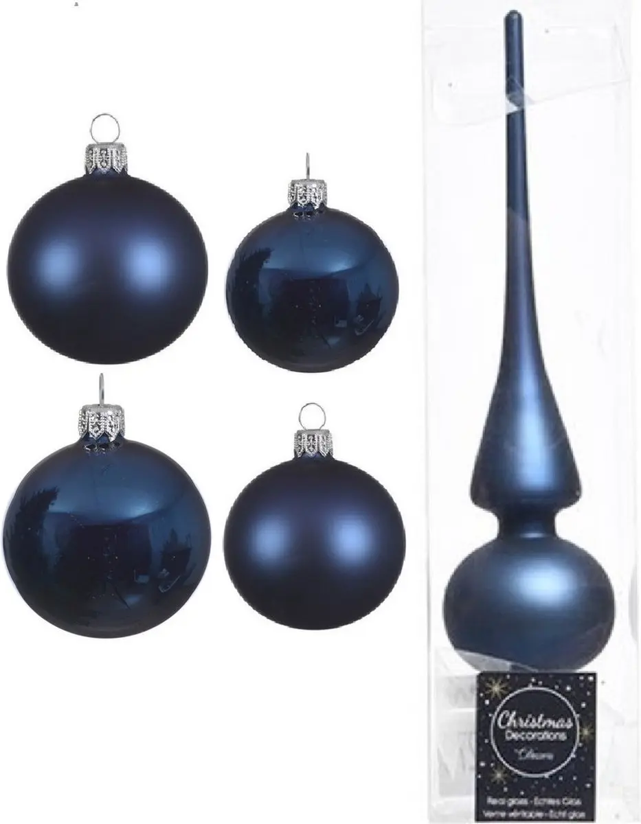 Compleet glazen kerstballen pakket donkerblauw glans/mat 38x stuks