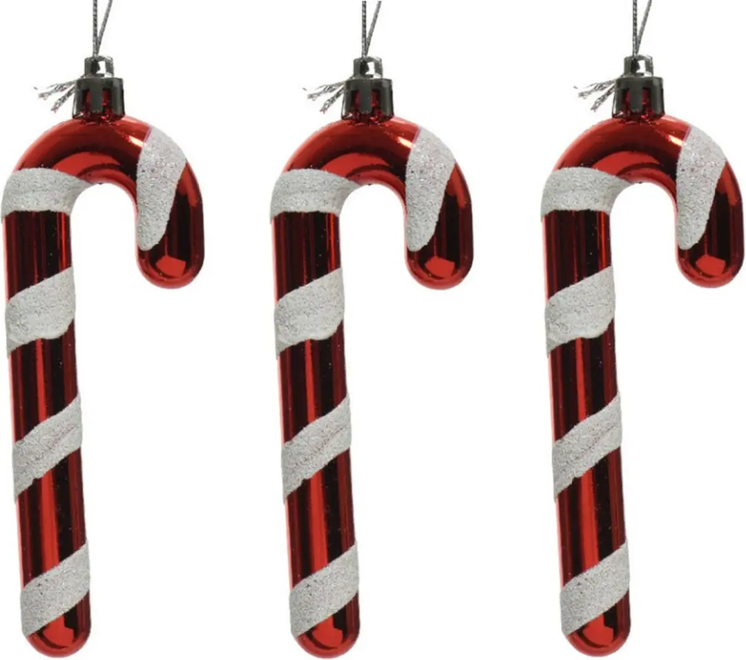 20x Kerstboomhangers rood/witte zuurstokken 12 cm kerstversiering