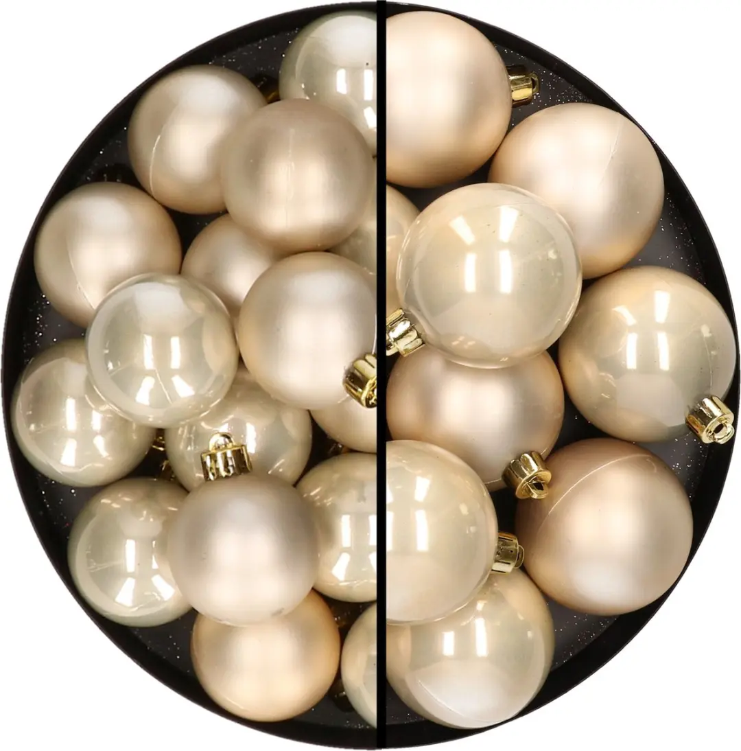 28x stuks kunststof kerstballen champagne 4 en 6 cm