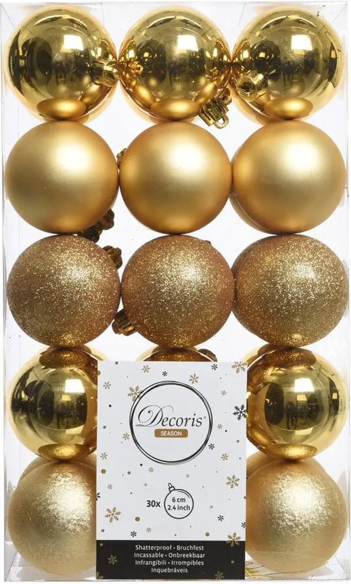 Kerstballen Mix (6cm) Box 30 Stuks Licht Goud