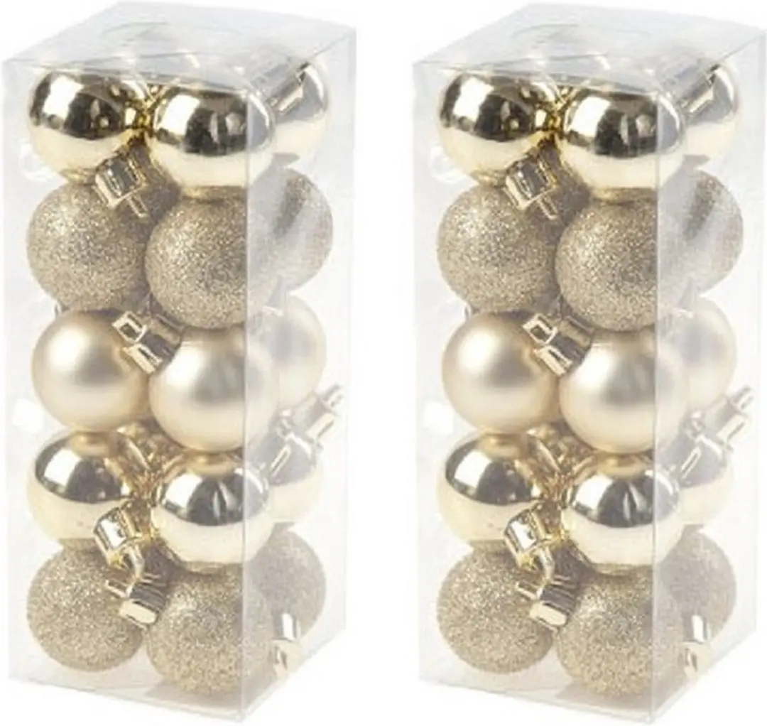 40x stuks kleine kunststof kerstballen goud 3 cm mat/glans/glitter