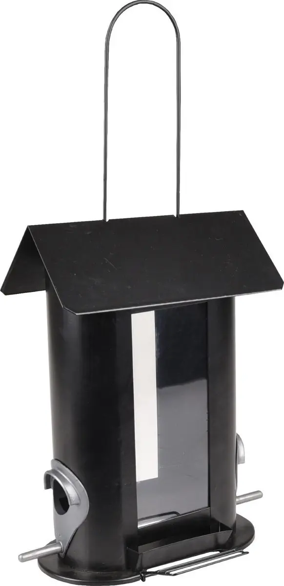 Voedersilo zaden jonna metaal zwart 21,5x16,5x25 cm Flamingo