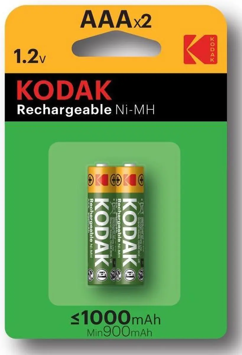 Kodak Oplaadbare Ni-MH AAA Batterij 1000mAh - 2-pak - afbeelding 3 van 4