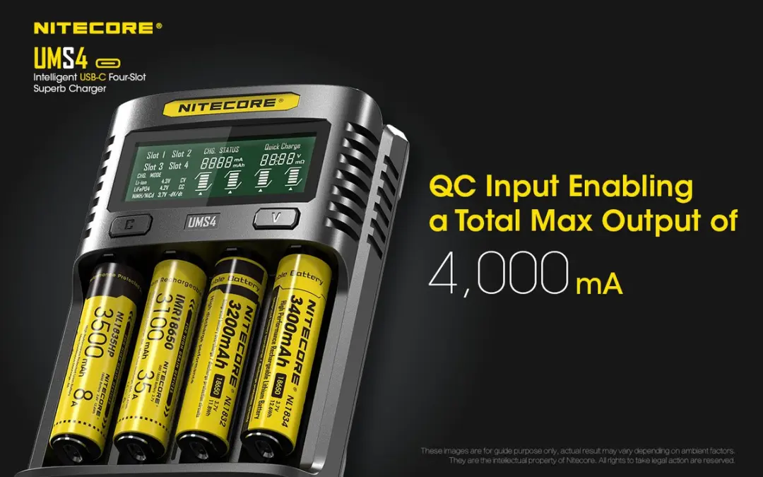 Nitecore UMS4 USB batterijlader - 4 slots - Zwart - afbeelding 5 van 6