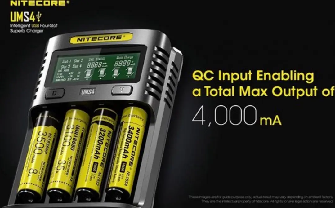 Nitecore UMS4 USB batterijlader - 4 slots - Zwart - afbeelding 2 van 6