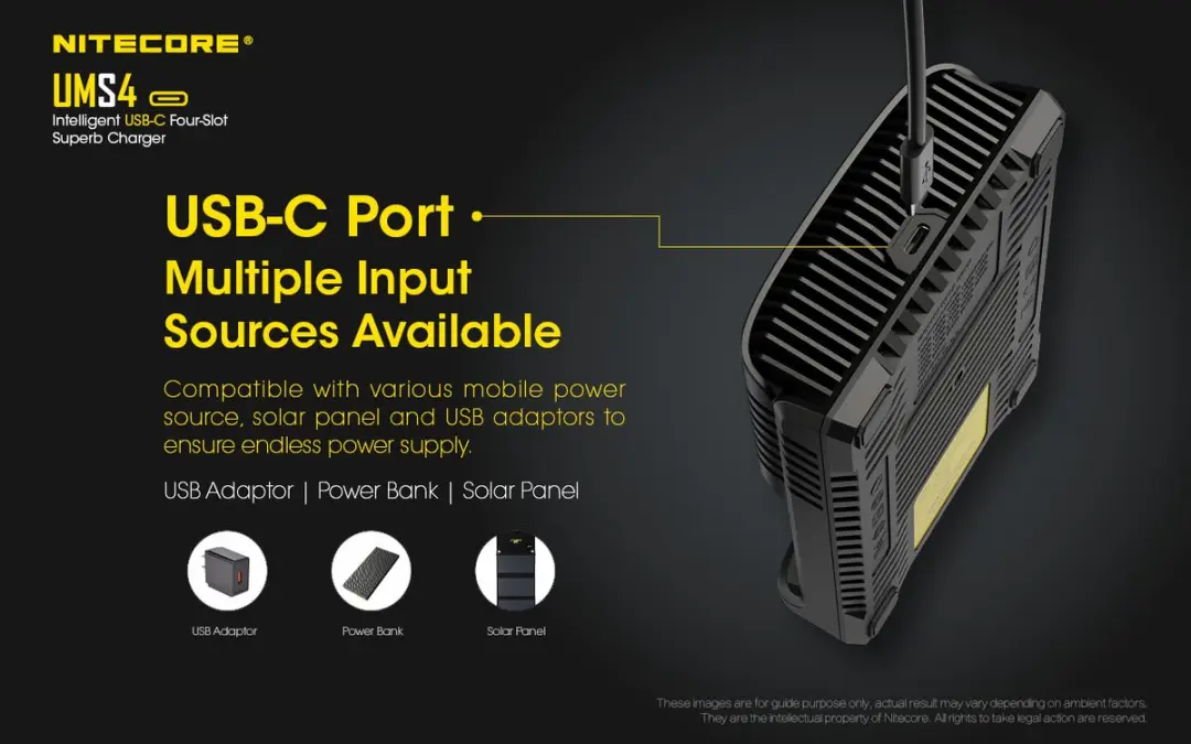 Nitecore UMS4 USB batterijlader - 4 slots - Zwart - afbeelding 4 van 6