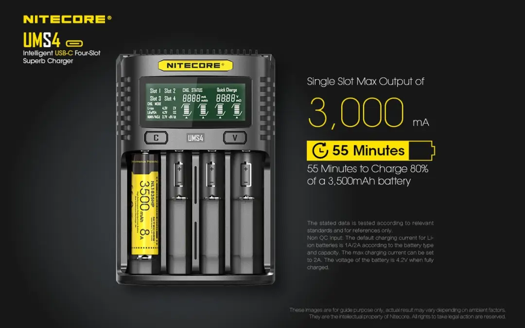 Nitecore UMS4 USB batterijlader - 4 slots - Zwart - afbeelding 3 van 6