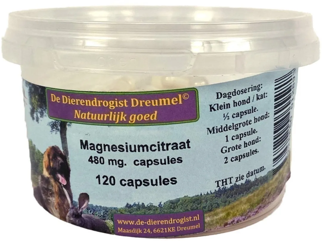 Dierendrogist Magnesium Citraat Capsules 120x480mg