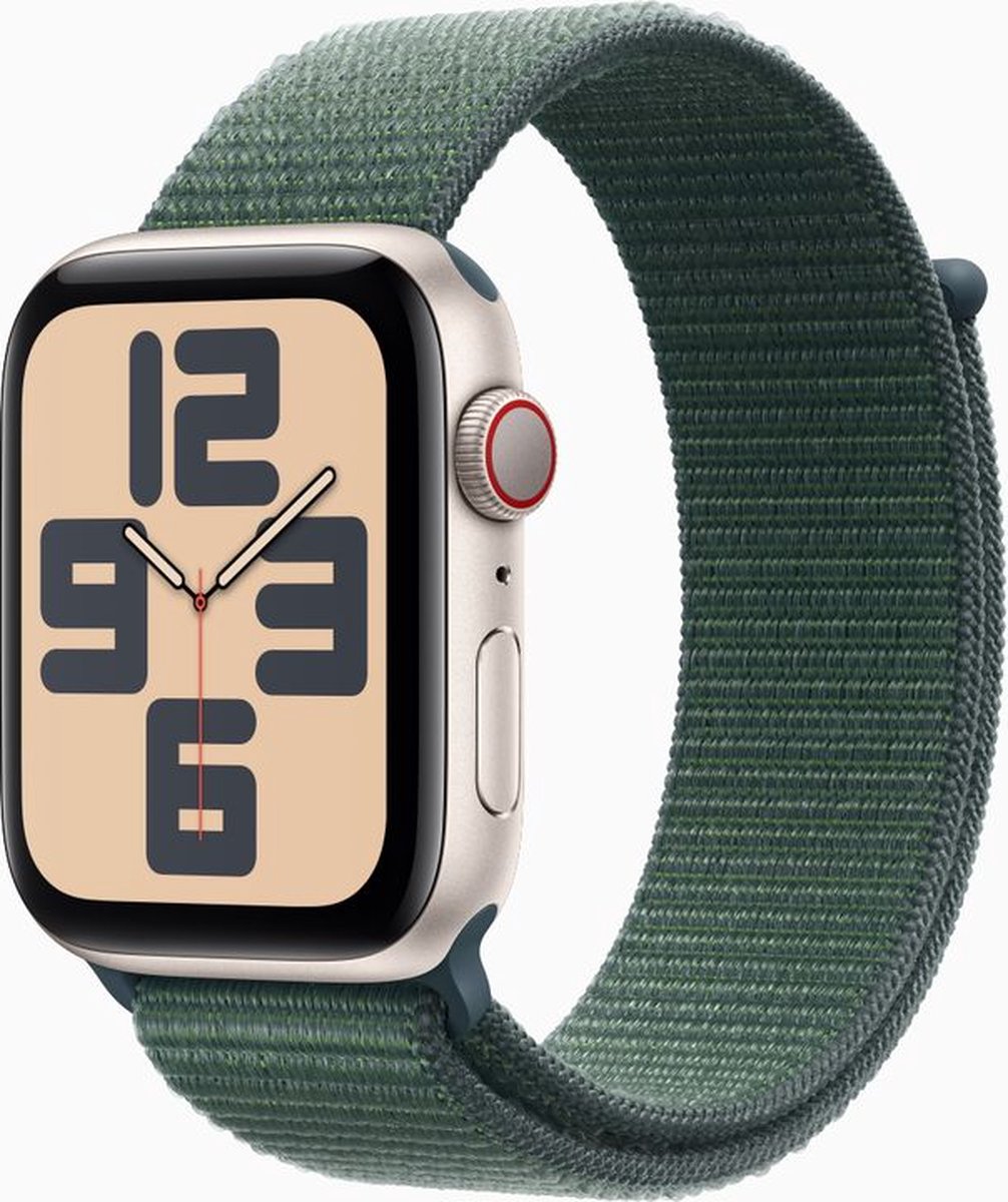 Apple Watch SE 2024 - Smartwatch - GPS + Cellular - 44mm - Starlight Aluminium Case - Lake Green Sport Loop