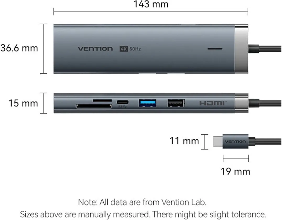 Vention TGVHB USB-C Hub - 5Gbps Grijs