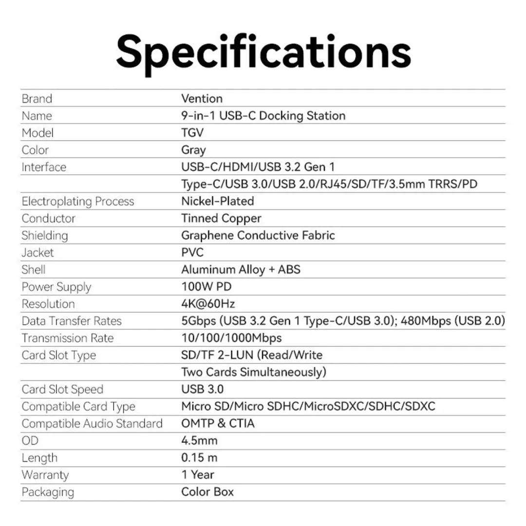 Vention TGVHB USB-C Hub - 5Gbps Grijs