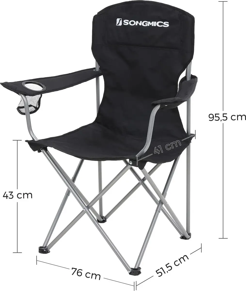 Songmics Campingstoel GCB08BK - 150 kg - Zwart - 2 stuks - afbeelding 3 van 4