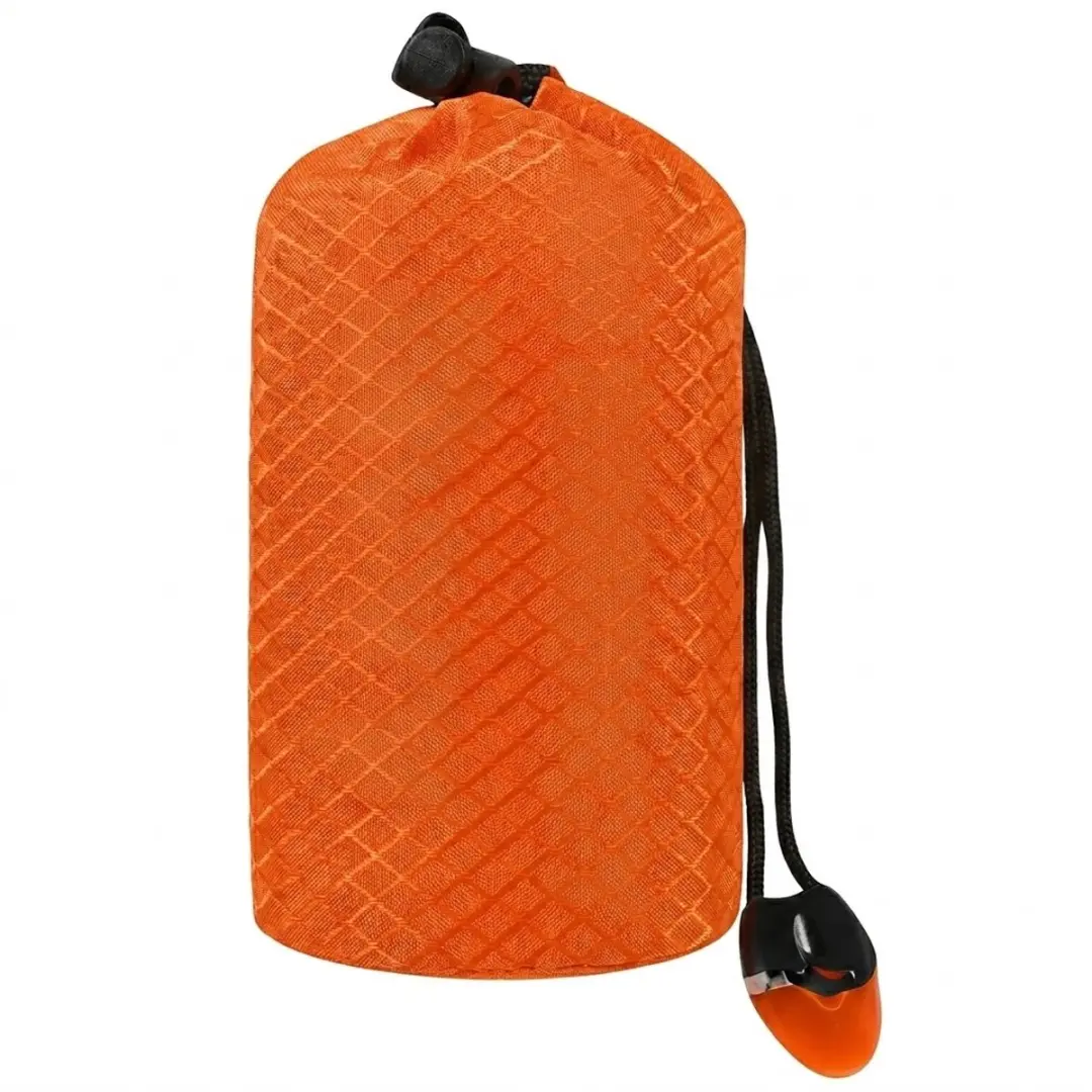 Oranje nood slaapzak met nood fluitje set dames en heren 3 delig survival set me