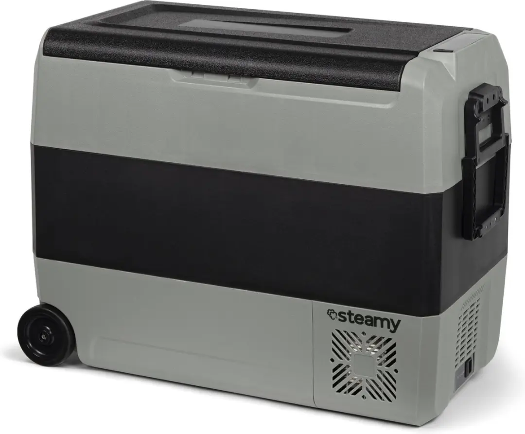 Steamy-E Dual Zone Roller Elektrische Compressor Koelbox Op Wielen - 56 liter - 12V en 230V - voor auto en camping - Frigobox - Grijs