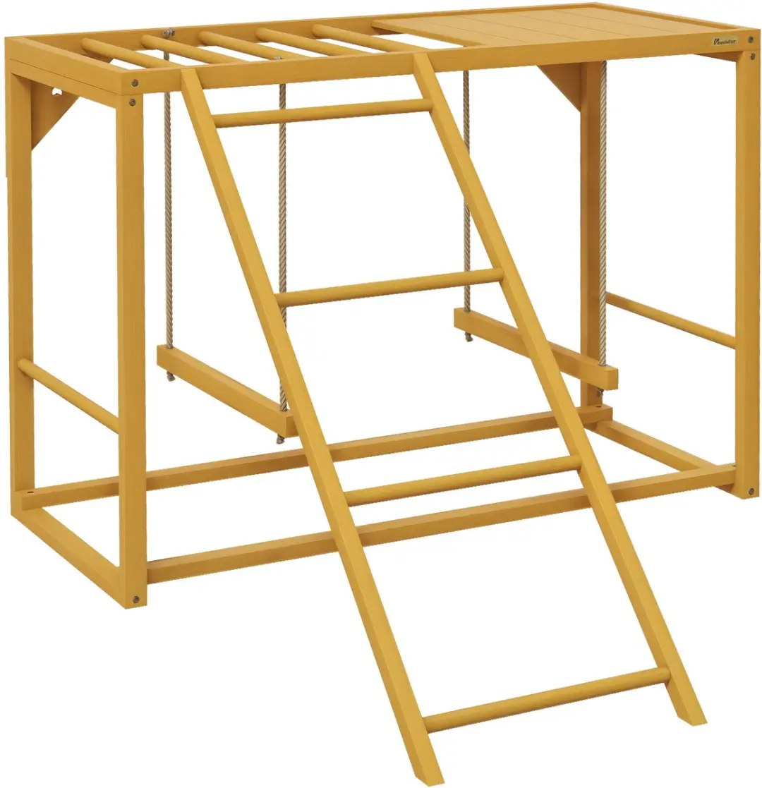 PawHut Hühner-Spielgerüst aus Holz, Spielplatz mit Schaukeln Leiter Plattform