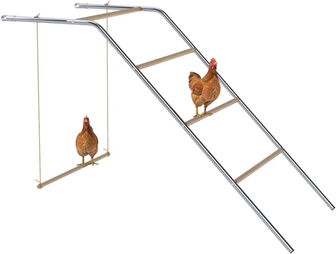 Pawhut Chicken Activity Shelf-Staal, Grenenhout-82L x 150B x 110H cm-Zilver