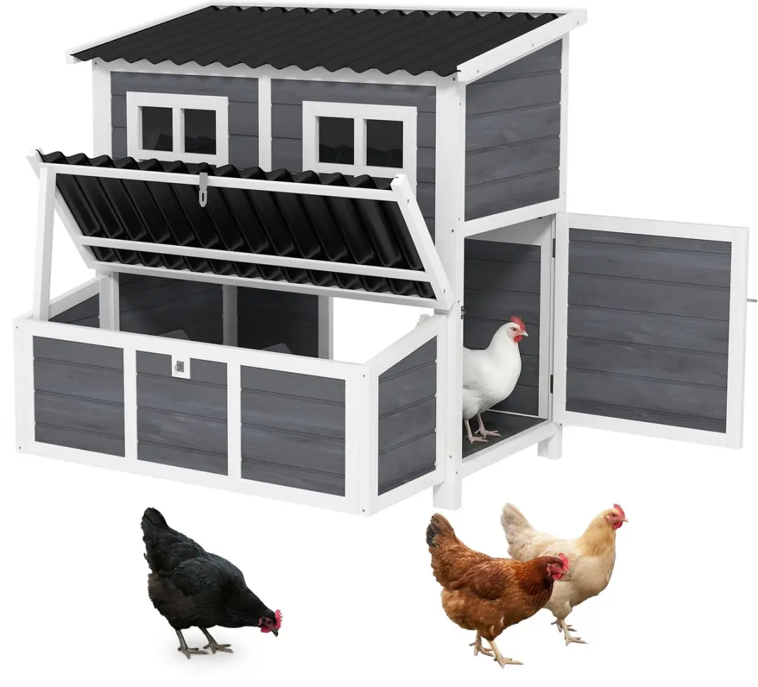 PawHut Hühnerstall aus Tannenholz, Hühnerhaus mit Nestkasten, Geflügelhaus f�