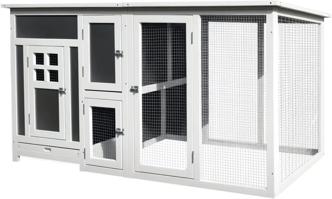 PawHut Chicken Coop Tanne 160L x 75B x 80H cm Grau+Weiß