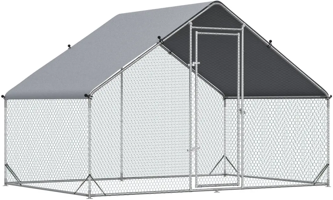 PawHut-Kippenhok-Gegalvaniseerd staal-300x200x200cm-Grijs