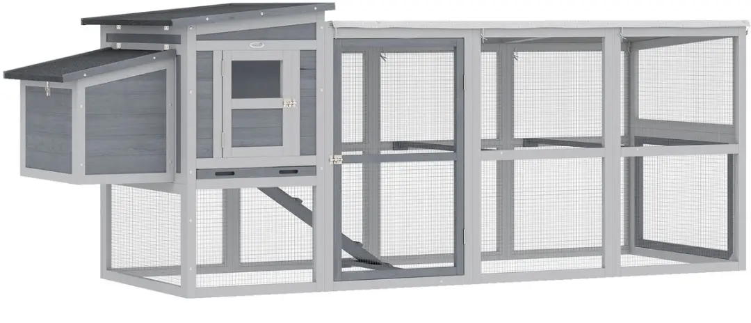 PawHut Kippenren-Grenenhout, Metaal-264L x 82B x 89H cm-Grijs