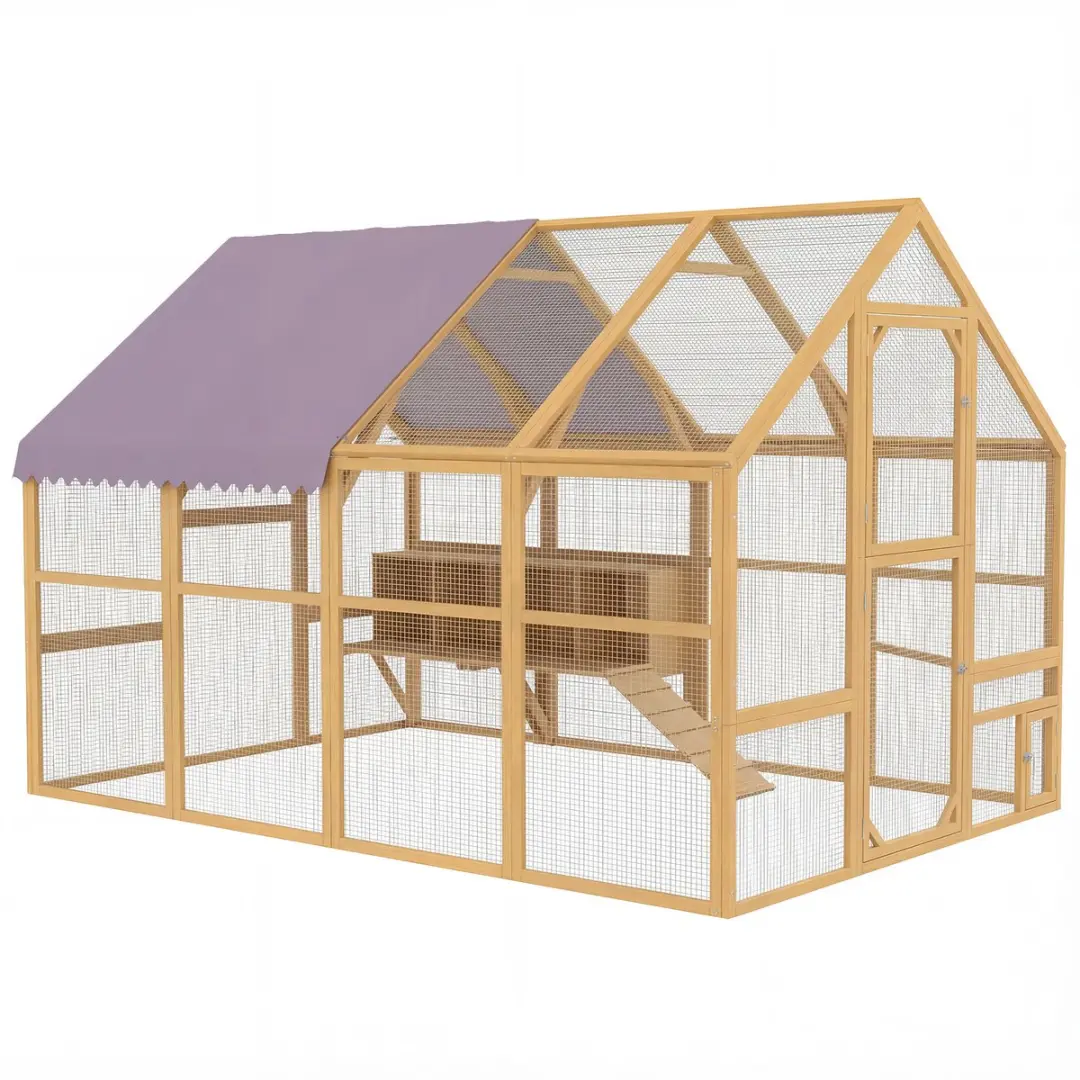 Pawhut Kippenhok-Dennehout, Metaal-280L x 185,5B x 188H cm-Geel