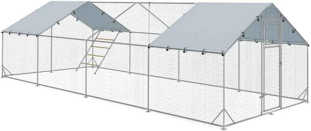 PawHut Hühnerstall Freilaufgehege aus Stahl, 3 x 8 x 1,95 m Hühnerkäfig mit U