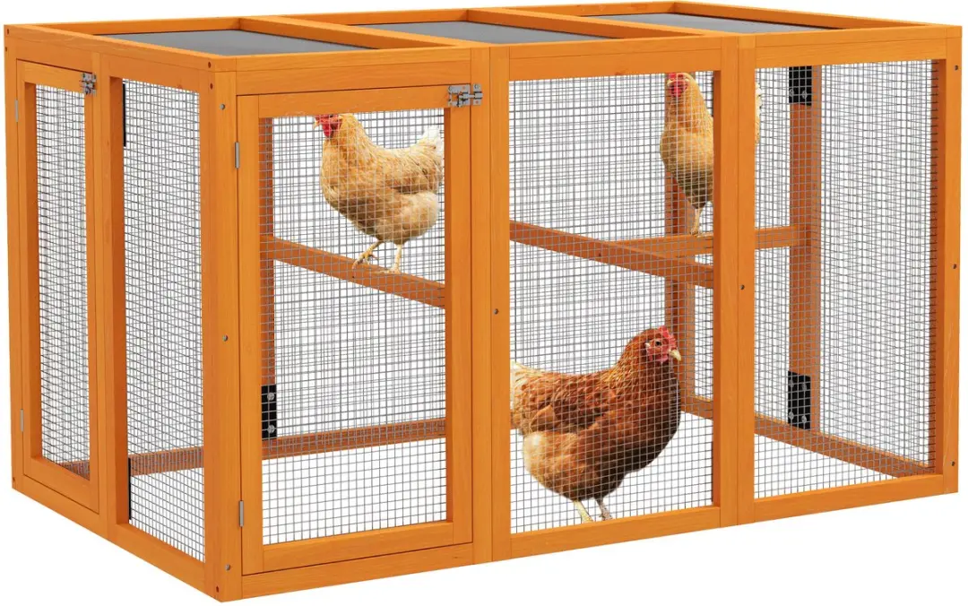 Pawhut Chicken Coop-Vurenhout-140L x 84,5B x 80,5H cm-Oranje