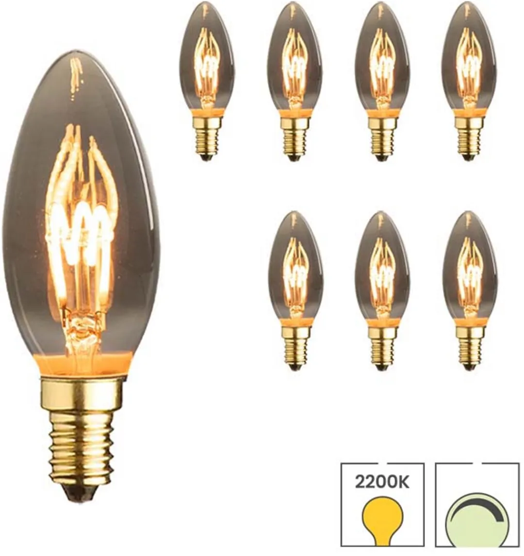 Lybardo E14 Kaarslamp 2W 8-pack - Rookglas - 2200K