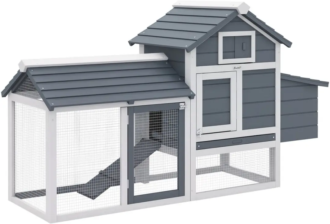 PawHut Chicken Coop-Tannenholz-150,5L x 54B x 87H cm-Grau