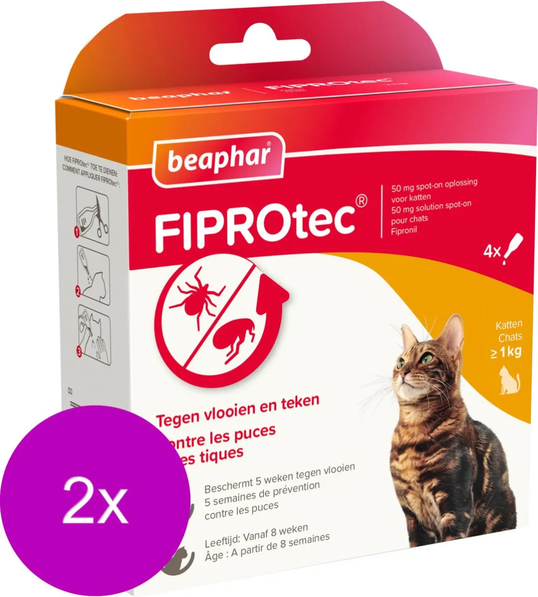 Beaphar Fiprotec Cat Anti-Vlooien & Tekenpip 8ml - 2x3+1