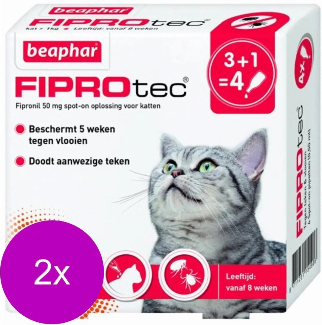 Beaphar Fiprotec Cat Anti-Vlooien & Tekenpip 8ml - 2x3+1
