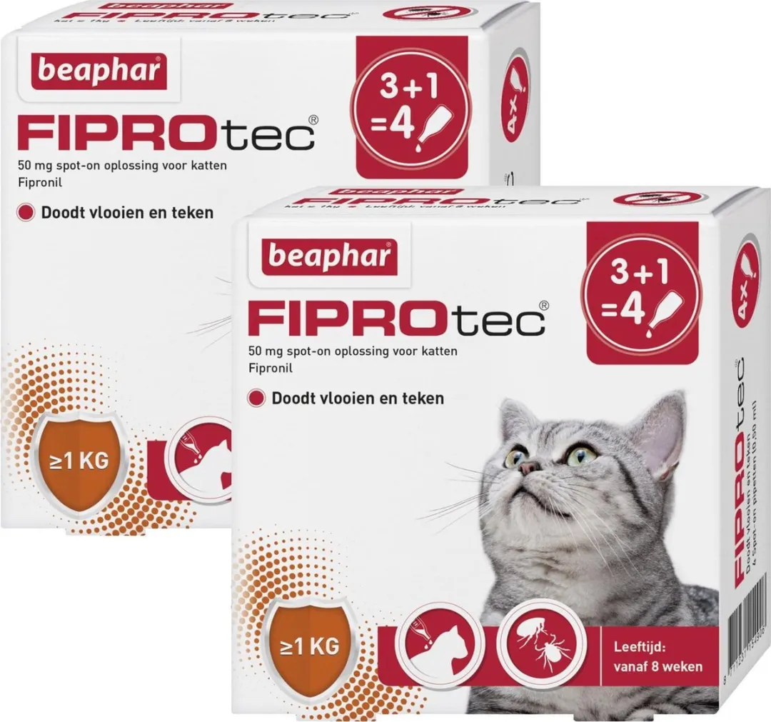 Beaphar Fiprotec Cat Anti-Vlooien & Tekenpip 8ml - 2x3+1