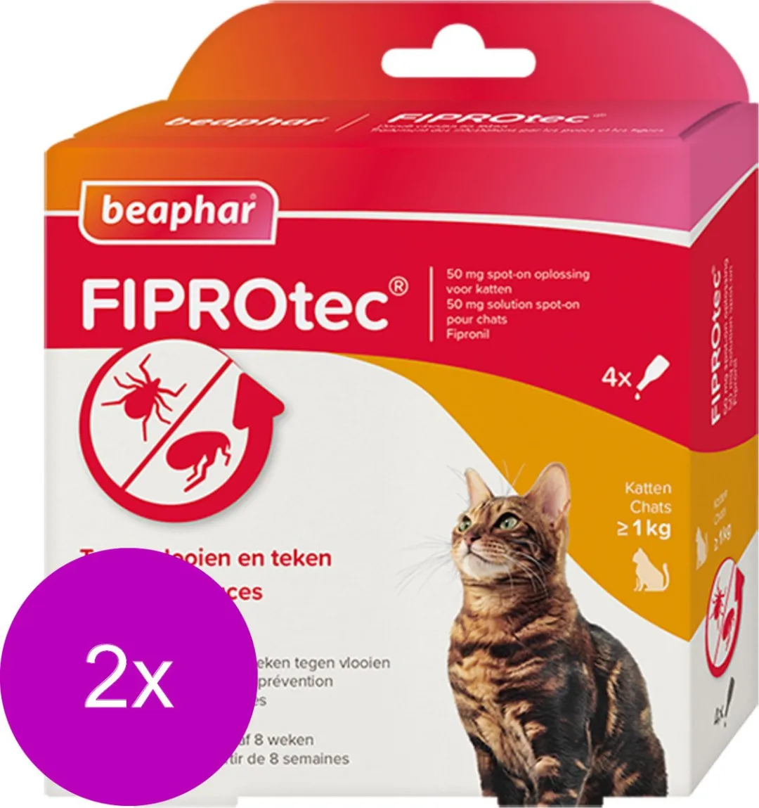 Beaphar Fiprotec Cat Anti-Vlooien & Tekenpip 8ml - 2x3+1
