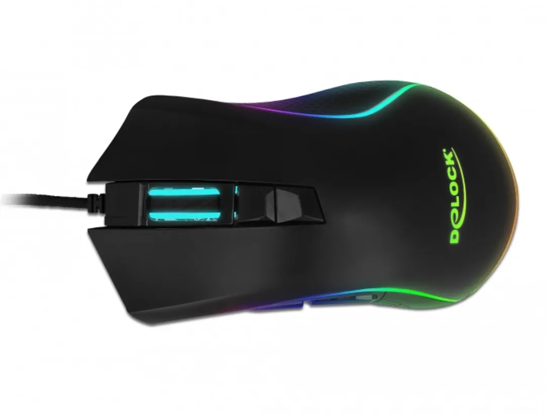 Delock 12670 USB Gamingmuis - 7 Knoppen 100-10000 DPI - Zwart